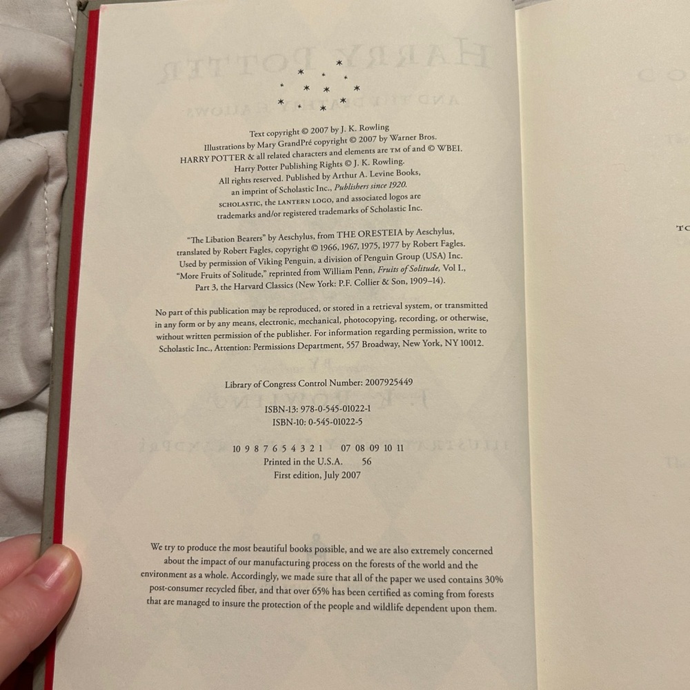 FIRST EDITION Harry Potter and the Deathly Hallows